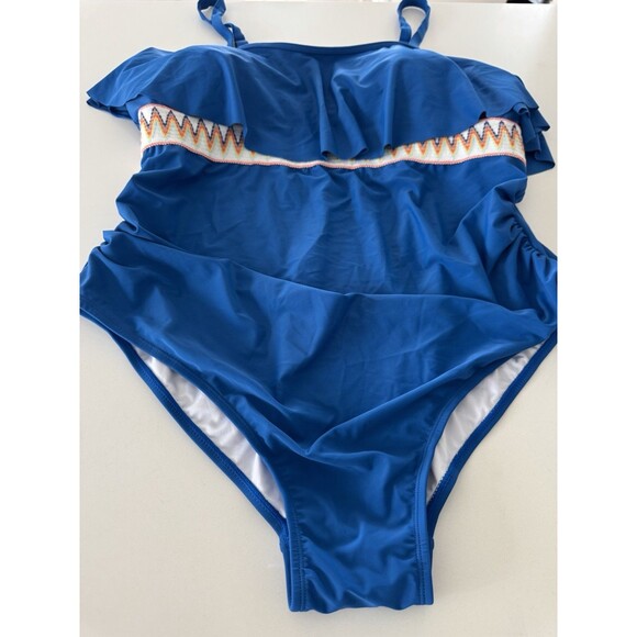 Womens Plus Size One Piece Swimsuit Ruffle Trim Tummy Control blue size 3X - Picture 10 of 16